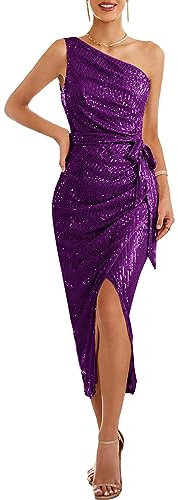 GRACE KARIN Robe de cocktail à paillettes pour femme - Sans manches - Robe de soirée pour mariage, Violet, XXL