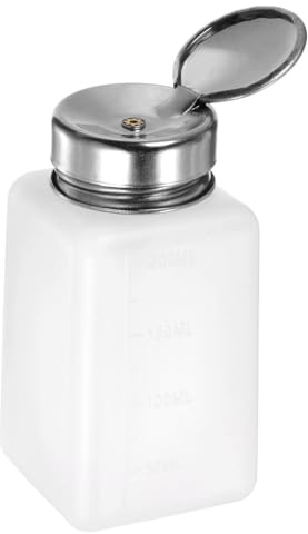 HARFINGTON Solvent Alcohol Dispensers 200ml(6.8oz) Push Down Liquid Dispenser Pump Bottle with Sealing Stainless Steel Lid for Acetone Cleanser Polish Remover, White