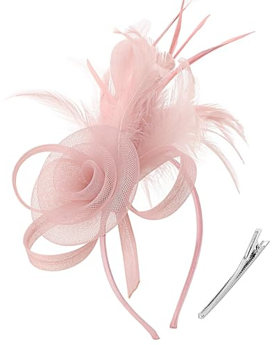 AQOKKA Women Fascinators Hats Flower Fascinators with Headband and Clip Tea Party Headwear for Women and Girls Blush Pink
