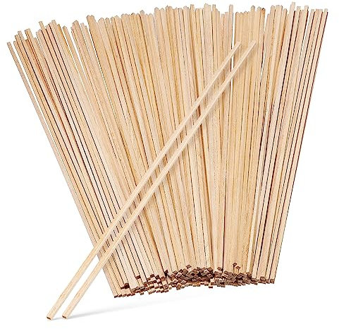HAWILLOSCH 150pcs Square Wood Dowels Wood Strips Hardwood DIY Craft Sticks for Model Building and Woodworking Projects