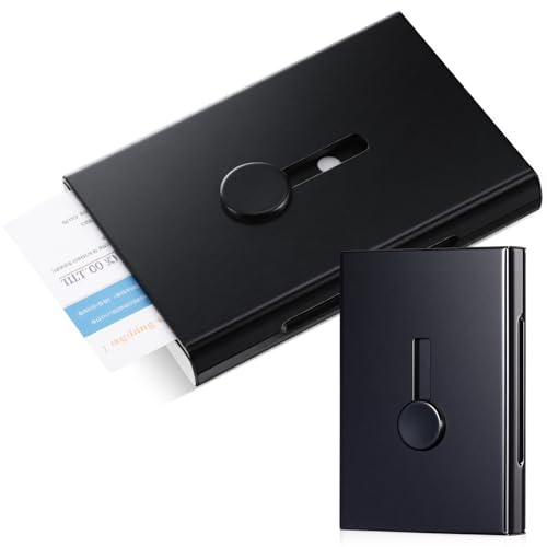 Zonon Tarjetero grande para tarjetas de visita para 28 nombres de crédito, aleación de aluminio, deslizante, portátil, bolsillo para tarjetas de negocios, para hombres y mujeres, Negro, Moderno