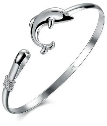 Bracelet Manchette en Argent 925 avec Dauphin pour Femme, Cadeau de fiançailles ou de Mariage