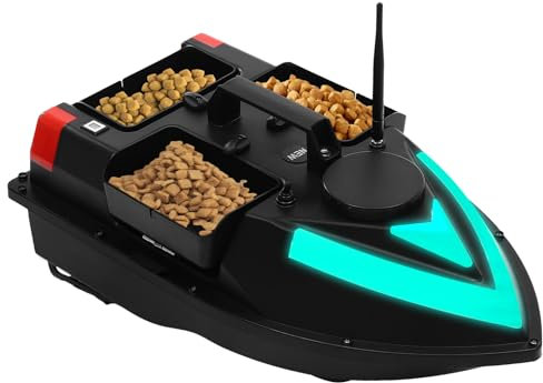 500M GPS Futterboot, Bait Boat, Auto Cruise Fernsteuerung Angelköder Boot mit Doppelmotoren, 100 Positionspunkte, LED-Streifen, 3 Köderboxen Automatische Rückkehr, Wind- und Wellenwiderstand