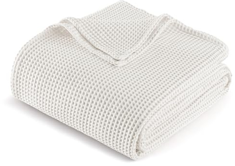 Exclusivo Mezcla Coperta in Puro Cotone 100%, Coperta Trama Waffle come Copriletto, Morbida Leggera e Traspirante, Copripiumino per Divano e Letto, Tutte le Stagioni, 130x170 CM, Bianco