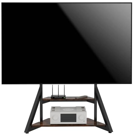 Mobile TV Stand on Wheels for 40-100 TVs Height Adjustable Heavy-Duty Portable Mount with Large Wood Shelf Supports Up to 220 lbs - Stylish Black Finish