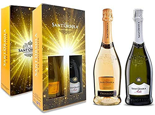 SANT'ORSOLA Prosecco DOC Extra Dry Millesime Sec + Asti DOCG Vin Petillant Doux Italien - 2 Bouteilles, 750 milliliters
