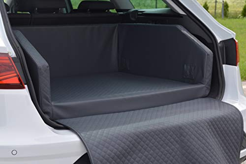BETTEX comfort & style Autohundebett aus Kunstleder Autoschondecke Kofferraumbox Hundebett Hundebox (100x70 mit Anschnallsystem, grau)