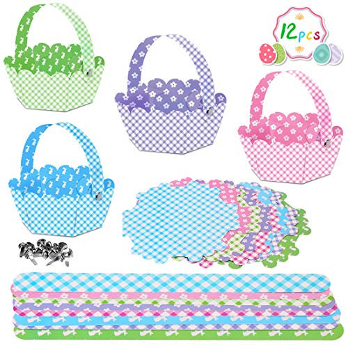 O-Kinee Cestini di Pasqua Artigianato, 12 pcs Cesto Regali per Pasqua, Regalo per la Decorazione Pasquale, Strumento di Caccia all'uovo di Pasqua Squisito, Cestino Pasquale per Bambini (12pcs)