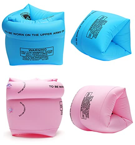 2 Pairs Childs Inflatable Swim Armbands Float Roll up Sleeves Ages 2-12 Years Toddler Junior Arm Float Swimming Ring Water Floaties Kids Pool Water Sports Learning Swim Training Aids
