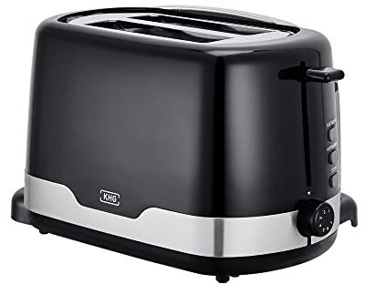 KHG Toaster TO-857 WE2 | Toaster 2 Scheiben Edelstahl Schwarz 850 W | mit Brötchenaufsatz, 7 Bräunungsstufen mit Bräunungskontrolle, Krümelfach, Auftau- und Aufwärmfunktion
