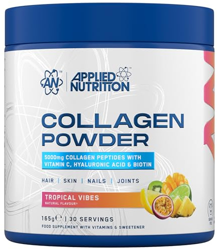 Applied Nutrition Collagen Powder - Tropical Vibes Flavour - 5000mg Hydrolysed Bovine Flavoured Collagen Peptides with Vitamin C, Hyaluronic Acid & Biotin (165g - 30 Servings)