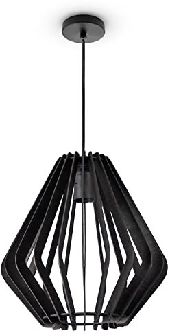 Paco Home Pendellampe Holz Pendelleuchte Boho Style Wohnzimmerlampe Esstischlampe Natur Vintage E27 Rattan Optik, Lampenart:Pendelleuchte - Typ 1, Farbe:Schwarz (Ø29 cm)
