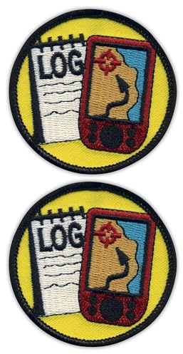 Set of Two - Geocaching Log and GPS Merit - Round 2.5 - Iron-on/Heat Seal Backing - Embroidered Patch/Badge/Emblem