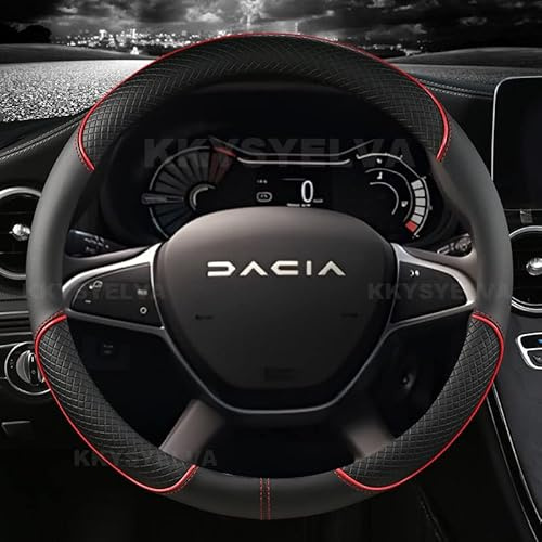 FYOBOT Funda Cubierta de Volante para Dacia Sandero Stepway Crossover, Antideslizante Transpirable,Confort Durabilidad Seguridad Rueda Funda Protector Interior Accesorios,Red