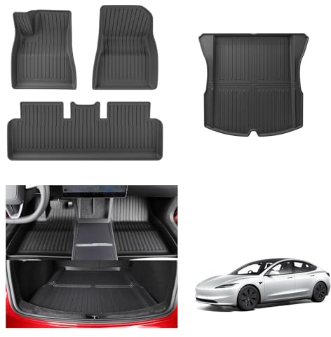 [4 Pezzi] GAFAT Tesla Model 3 2026-2024 (Standard & Premium) Tappetini Abitacolo + Bagagliaio, TPE Tutte Stagioni, per Bagagliaio e Pavimento, Bordo Alto, Scan Originale 3D, Model 3 Highland Accessori