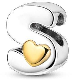 LIGHTDOG Frauen 925 Sterling Silber Charms S AZ Herz Buchstaben Bead Anhänger für Armbänder Charms kompatibel mit Europäischen Armbänder für Frauen Fit Pandora Anhängers Charm Ciondolo Letter