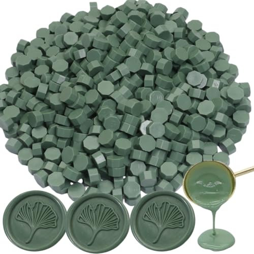 300 Stück Siegelwachs, Olivgrün Siegelwachs Perlen achteckiges Wachssiegel-Set für Einladungen, Karten, Umschläge, Weinpakete, Geschenkverpackungen (Olivgrün)