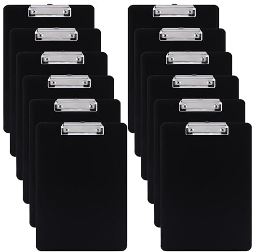 CYEER Clipboard A4 Pack of 12, Plastic Black Clipboard with Low Profile Clip, Clip Board Folder with Hanging Hole for School, Office