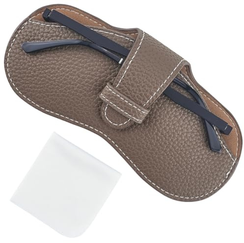 CREATCABIN Étui à Lunettes en Cuir Fin Pochette pour Lunettes de Soleil Léger Portable Haut à Pression Support de Lunettes Souple avec Chiffon de Nettoyage Doux pour Famille Amis Vacances 17.5x8.7cm