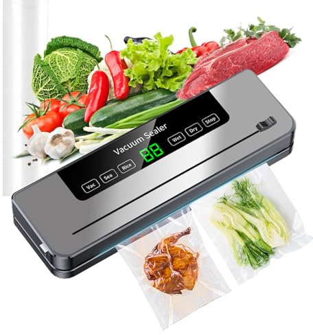 ESoundvol Machine à emballer sous vide 6 en 1 pour aliments avec cutter intégré et affichage numérique à DEL visible pour la conservation des aliments secs et humides avec 10 sacs sous vide