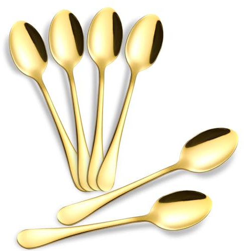 tiokin Teelöffel 6 Stück Gold, Edelstahl Mini Kaffeelöffel 12cm(4.7Zoll),Espressolöffel, Dessertlöffel, Kleine Löffel, Spülmaschinenfest, Teelöffel Set für Haushalte, Restaurants, Kantinen