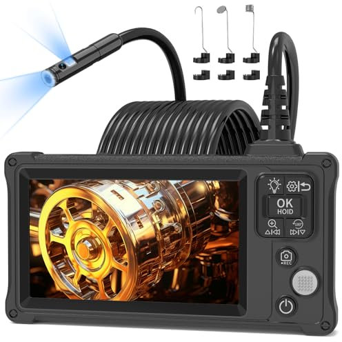 Dual Lens Endoscope Inspection Camera, Ennovor 5.0'' IPS Screen Borescope with 8+1 LED Lights, IP67 Waterproof Sewer Inspection Cameras, 1920P HD Drain Camera 16.5FT Semi-Rigid Cable, Gadgets for Men