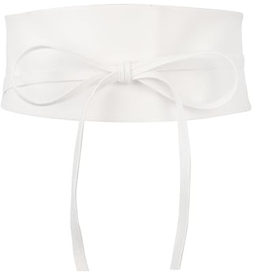 MILAKOO Dam Brett Mjukt PU Läderbälte Dragsko Brett Dambälte Obi Slips Brett Midjeband Wrap Slips Bälte för Bröllopsfest Klänning, Vit, 248cm/97.6'' (M)