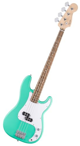 Squier by Fender Debut Collection Precision Bass, Diapasón de Laurel, Golpeador Blanco, Seafoam Green