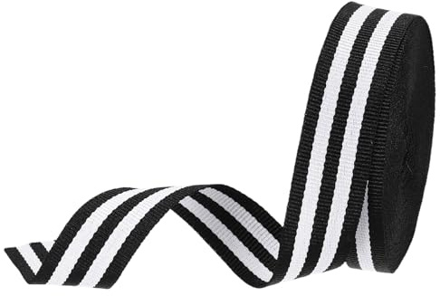 PATIKIL Cinta de Grosgrain Rayada Negro Blanco 3/4, 10 Yardas, Tela de Poliéster, Cinta Artesanal con Diseño de Rayas Doble Cara para Moños, Decoraciones Navideñas