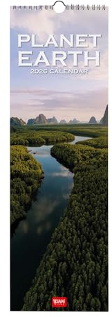 Legami - Calendrier Mural 2026, Planet Earth, Petit Calendrier Mural, 12 Mois et Planificateur D'année, En 6 Langues, Espace pour Notes, Signes du Zodiaque, Jours Fériés Internationaux, 16 X 49 Cm