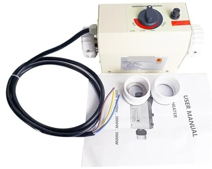 KAKAK Chauffe-Eau électrique 3kW for Spa, Pompe, Baignoire, Piscine, équipement, Thermostat avec Une efficacité de Chauffage élevée(Metric 50mm)
