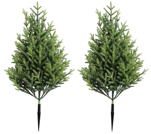 Stakee 2pcs Artificial Cedar Topiary Trees Cypress Plants Weatherproof Evergreen Tree with Ground Stake Greenery Shrubs for Outdoor Decor
