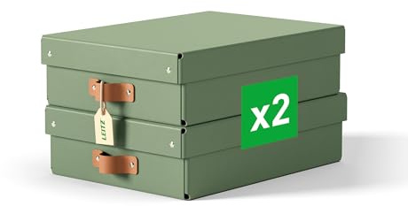 Leitz Puro Medium Low Storage Box with Lid – Set of 2 Durable Storage Boxes, Compatible with Cube Units & Shelves, 8L Stackable Organiser, Suitable for Home & Office (27 x 37 x 10cm, Sage Green)