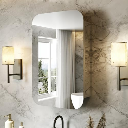 ComfyStyle 20x31 Bathroom Medicine Cabinet with Mirror,Aluminum Alloy Frame with Mirror Side Panels,Surface or Recessed Medicine Cabinet with Adjustable Shelves,Assembly Required,Rounded Corner
