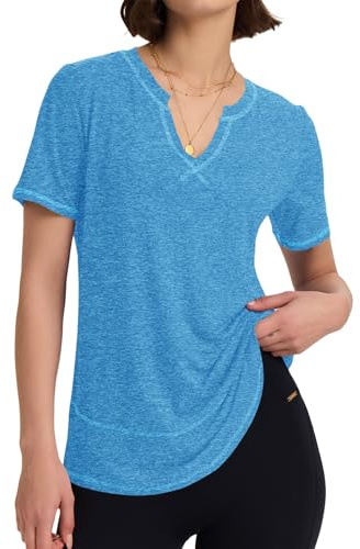 Kistore Gym Tops for Women UK Short Sleeve V Neck Gym Wear S-XXL | Quick Dry Tops,Fitness Sports T-Shirt,Short Sleeve Gym Shirts,Fitness Plus Size Sports Shirt,Lightweight Exercise Shirt
