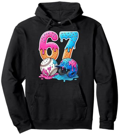 Baseball Ice Cream Drip 67 Helmet Bats Boys Sports Game Day Pullover Hoodie