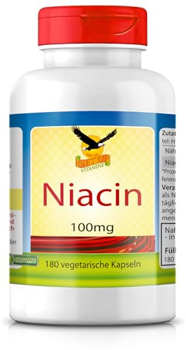 Get UP® Vitamin B3 Niacin 100 mg (Flush) - 180 Kapseln (6 Monate) - Niacin mit Flush - hohe Bioverfügbarkeit - vegan & laborgeprüft