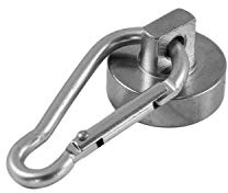 Magnetastico | 1 x neodym-krukmagnet med karbinhakar, hållkraft 22 kg & 25 mm Ø| stålmagnetkroksystem med krok, karbinhake | kraftig neodym-magnet, karbinmagneter med krok extra stark