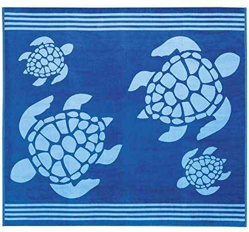 Delindo Lifestyle Toalla de Playa Tropical Tortuga Azul XXL, 100% algodón, Hecho de algodón Egipcio, 180x200 cm