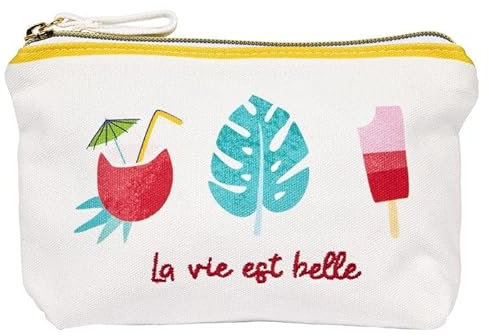 DRAEGER PARIS 1886 Paris - Baumwollbeutel bunt Bedruckt - Taschen-Organizer/Beauty-Tasche - La Vie est Belle (auf Französisch) - 21 x 12 cm, Mehrfarbig