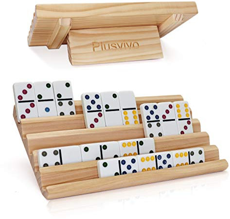 Domino rack uppsättning av 2, Plusvivo trä-domino-brickor hållare organiserare för mexikanskt tåg och andra dominospel 25 x 13 cm - domino-brickor ingår inte