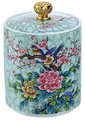 Bicuzat Enamel Ceramic Tea Caddy Tea Canister Tea Storage Container Tins Jar with Airtight Lid Water-proof Tank for Tea, Coffee, Herb, Sugar, Spice, Nuts