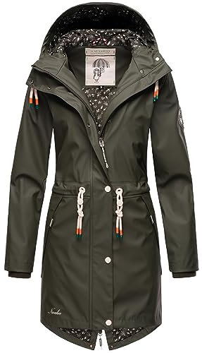 Navahoo Damen Übergangsjacke Regenmantel wasserdicht lang mit Kapuze Tropical Stormoo Oliv Gr. S