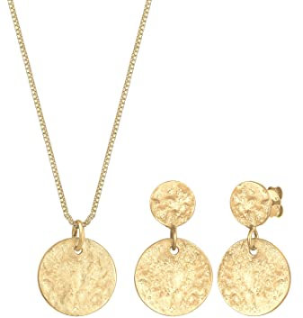 Elli Schmuckset Kette Ohrhänger Plättchen Vintage Coin 925 Silber