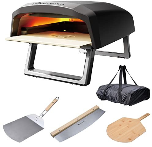 MasterPro Pizza Oven | Horno de Pizza | Horno de gas portátil Cocina rápida hasta 500ºC | Pizzas listas en 60 segundos | Pala de pizza, cortador de pizza y tabla de pizza incluida. BGKIT-0045