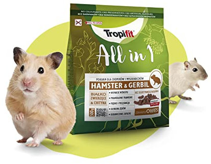 Tropifit All in 1 Hamster & Gerbil – Futter für Hamster und Rennmäuse – extrudiertes Alleinfutter mit Mehlwürmern, Garnelen, Luzerne und Ballaststoffen