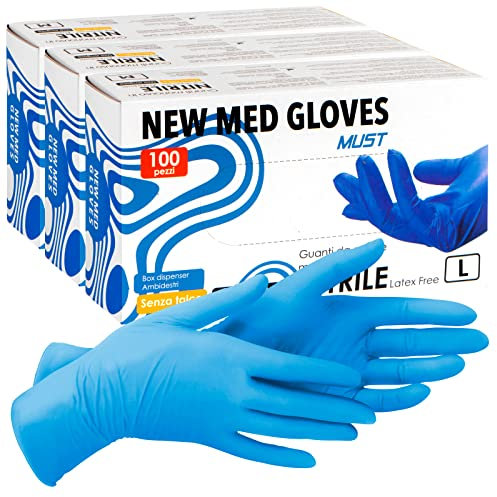 Eurocali 300 Guanti Blu Nitrile Monouso 3,5gr Non Sterili Senza Lattice e Senza Talco per Pelli Sensibili Colore Blu Taglia L
