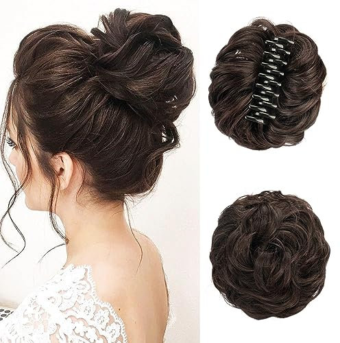 Sofeiyan Chignon per Capelli Estensioni dei Capelli Artigli Ricci Posticci per Capelli Ondulati Panini Sintetici Artiglio Clip Coda di Cavallo Chignon Updo per Donne, Castano Scuro Misto Scuro Auburn