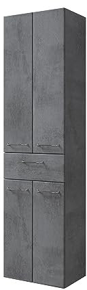 Pelipal Badezimmerschrank Quickset 945 in Oxid Dunkelgrau, 50 cm breit | Hochschrank mit 4 Türen, 1 Schubkasten und 3 Glas-Einlegeböden