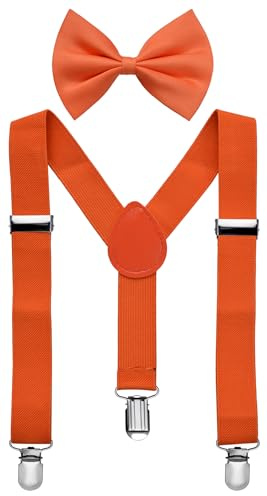 Miobo Bretelles unisexes avec nœud papillon pour enfants : élégantes et pratiques, avec trois clips, Orange, S
